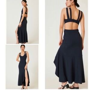 Maeve-Anthropologie Open Back Knit Black Ruffle Maxi Dress NWT size S